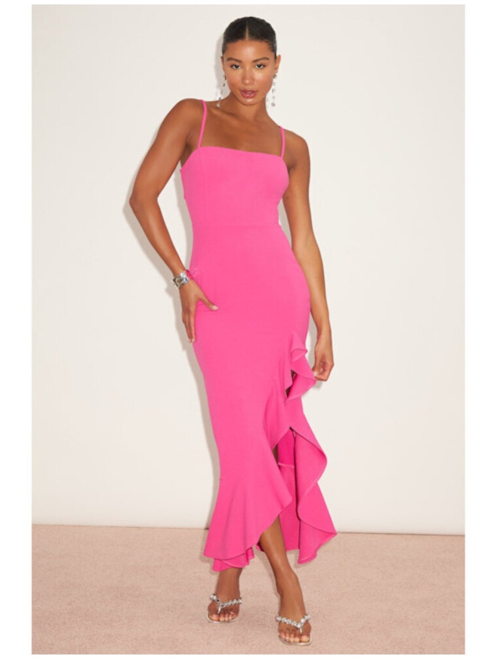 Lulus Iveta Fuchsia Cutout Ruffled Sleeveless Midi Dress
